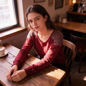 Express Red Studded Shoulder Sweater | Rhinestone Embellished Knit Top